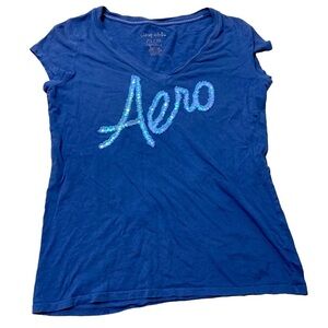 Aeropostale | Y2K V-Neck Blue Tee Sequence AERO Short Sleeve Junior XL